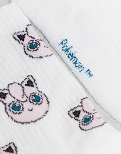 ASOS DESIGN - Hvide sokker med Jigglypuf/Pokémon-broderi i pakke med 2 par, 2 af 3