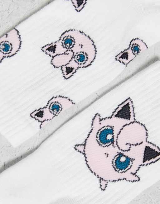 ASOS DESIGN - Hvide sokker med Jigglypuf/Pokémon-broderi i pakke med 2 par, 3 af 3