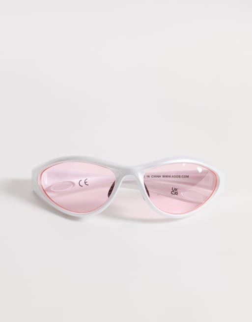 ASOS DESIGN - Hvide solbriller med omkringgående stel og lyserøde glas, 3 af 3