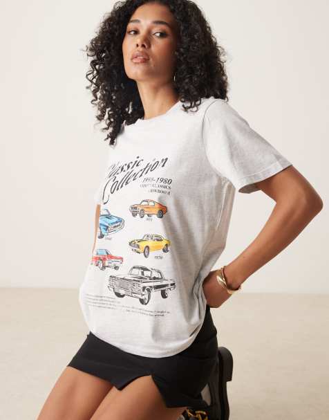 ASOS DESIGN - Hvidmeleret T-shirt med grafisk print med klassisk bil i regular fit - view 1