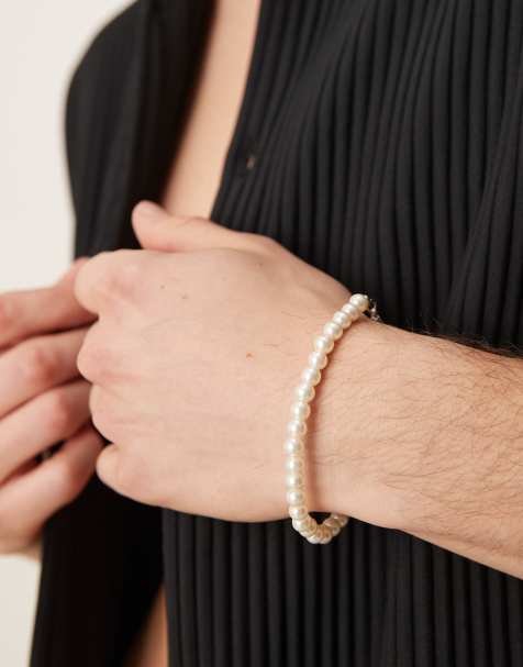 ASOS DESIGN - Hvidt armbånd med imiterede glasperler på 6 mm - view 1