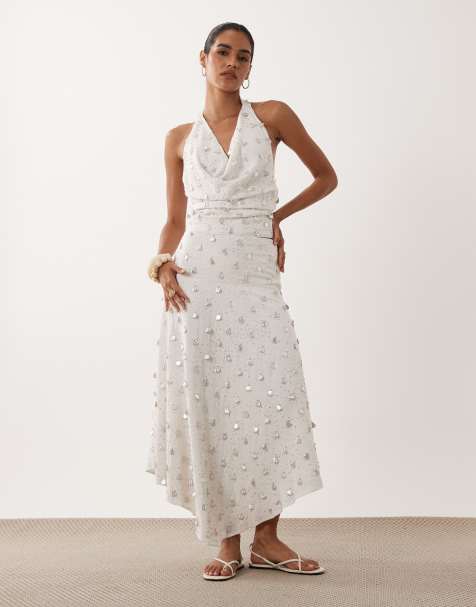 ASOS DESIGN - Hvidt sæt med midinederdel med sænket talje og udsmykninger - view 1