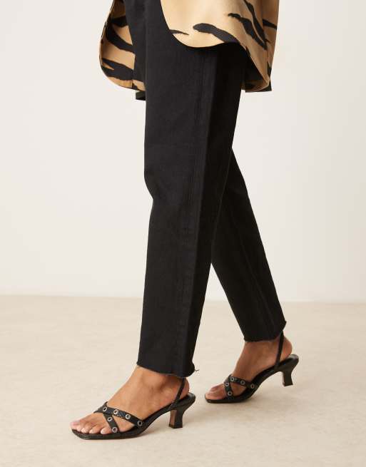 ASOS DESIGN Hyatt eyelet detail mid heeled mules in black snake, 3 of 4