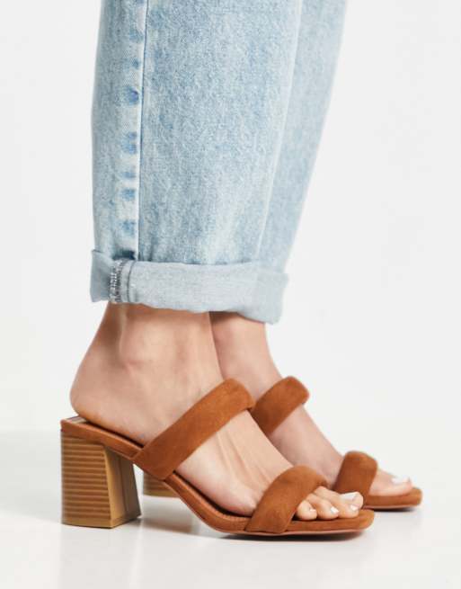 ASOS DESIGN - Hyatt - Gewatteerde muiltjes met halfhoge hak in bruin