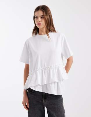 Asos Design Hybrid Asymmetric Poplin Peplum Hem Top In Black