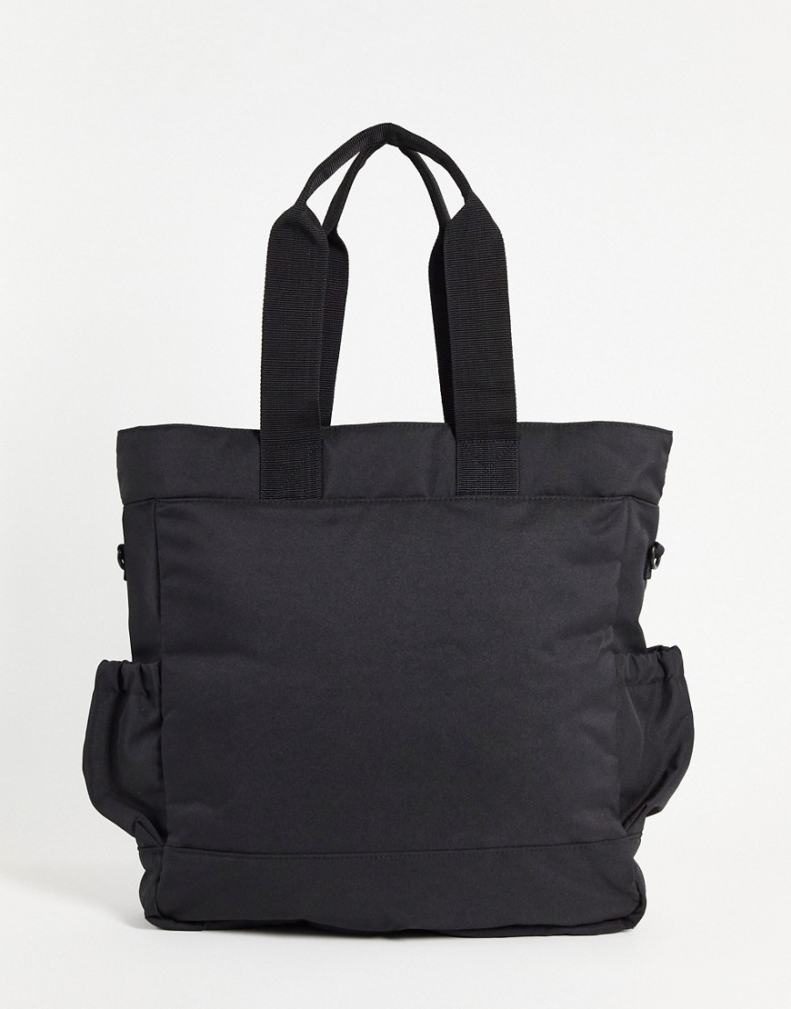 ASOS DESIGN hybrid backpack tote bag in black nylon with double pockets