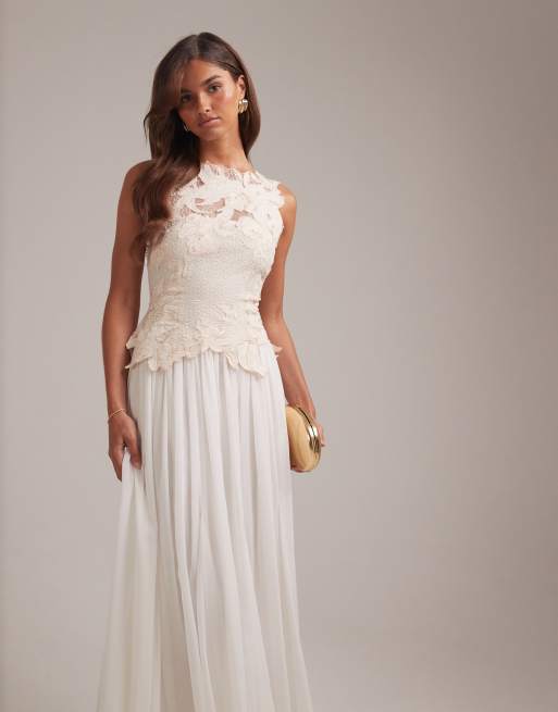 ASOS DESIGN – Hybrid – Bröllopsklänning i maxilängd med blomapplikationer på livstycket, 4 av 6