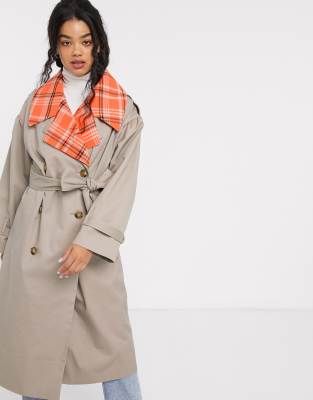 asos design trench coat in red check