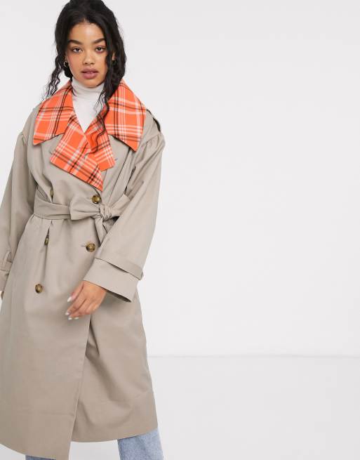 Women's check trench coat sale