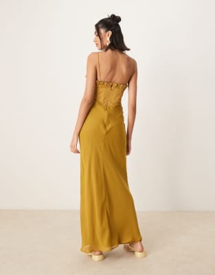 Asos Design Hybrid Corset Bias Midaxi Dress In Yellow