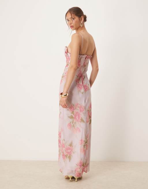 ASOS DESIGN hybrid corset bias midi dress in pink floral, 2 of 4