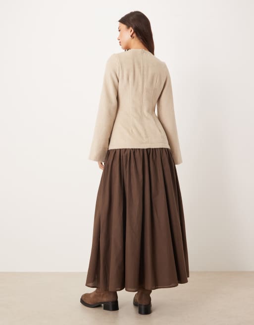 ASOS DESIGN hybrid dropped waist maxi dress in stone, 4 of 4