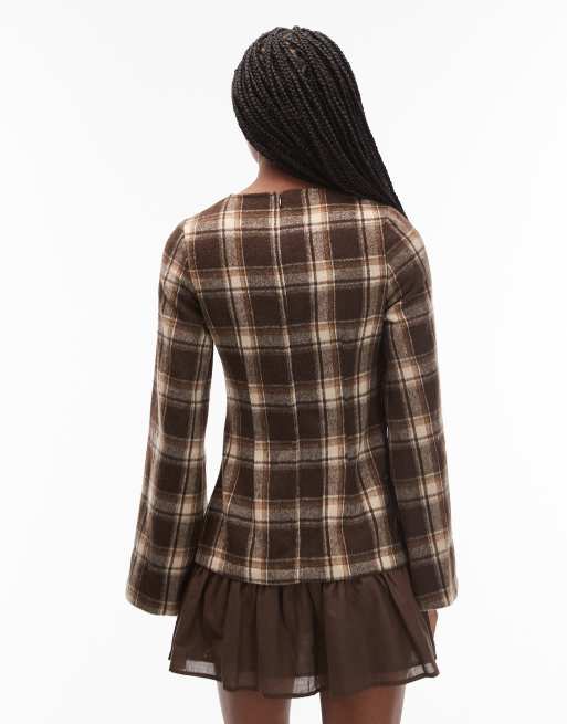 ASOS DESIGN hybrid dropped waist mini dress in chocolate check, 4 of 4