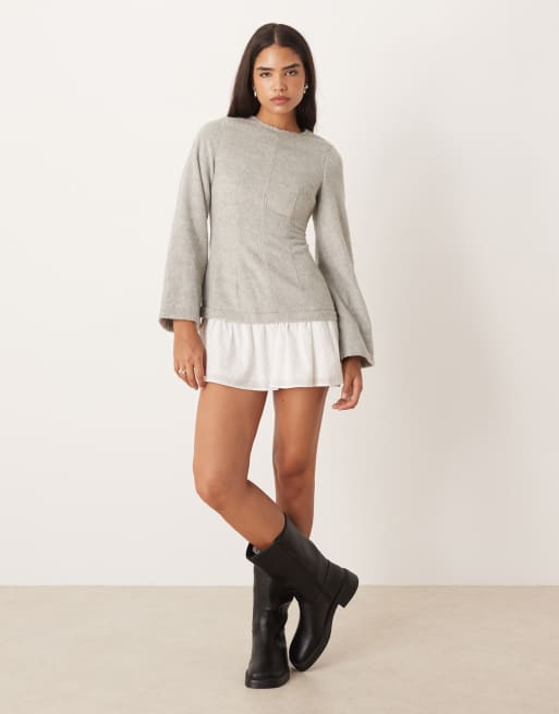 ASOS DESIGN hybrid dropped waist mini dress in gray