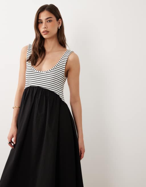ASOS DESIGN hybrid interlock scoop neck with maxi dress with poplin skirt in black, 2 of 4