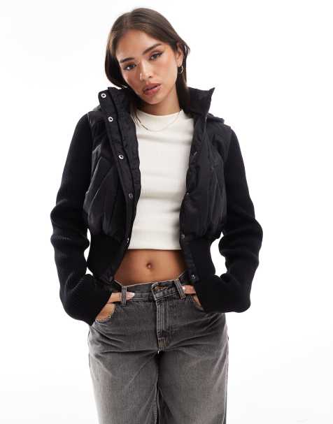 ASOS DESIGN hybrid knit and nylon bomber jacket in black - view 1