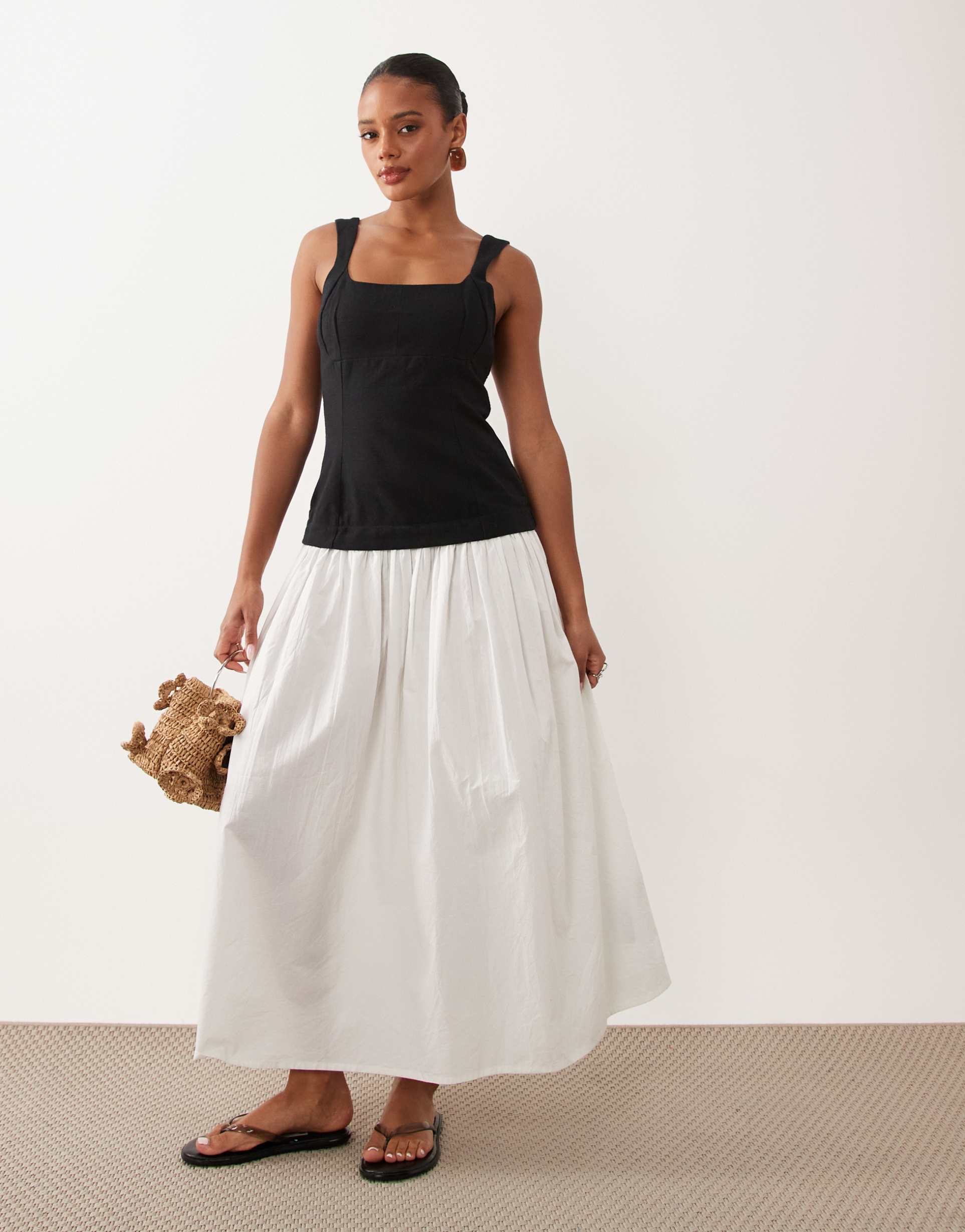 asos design hybrid maxi dress with black contrast bodice