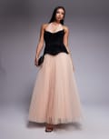 [ASOS DESIGN] ASOS DESIGN hybrid maxi dress with velvet bonded bodice and contrast pleated tulle skirt in blush-Pink 6 Blush