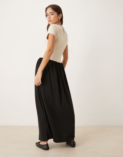 ASOS DESIGN – Hybrid-Maxikleid in Schwarz und Weiß mit tiefer Taille und U-Boot-Ausschnitt, 4 von 4