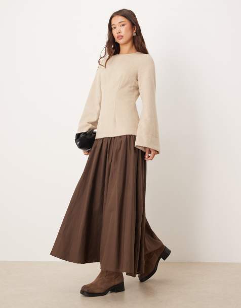 ASOS DESIGN – Hybrid-Maxikleid in Steinbeige mit tiefer Taille - view 1
