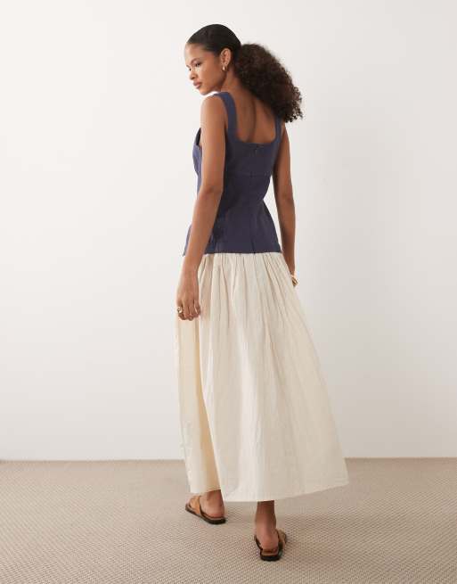 ASOS DESIGN – Hybrid-Maxikleid in Weiß mit kontrastierendem Oberteil in Marineblau, 4 von 4
