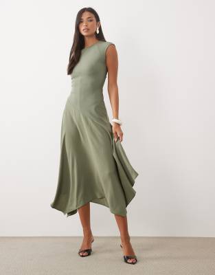 Asos Design Hybrid Midi Dress With Asymmetric Drop Waist In Green