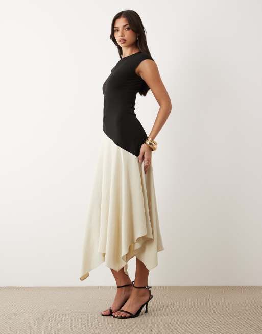 asymmetric dress midi Salome | Black Twisted Imported. Asymmetrical Side-Ruched Midi Dress |
