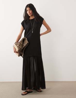 Asos Design Hybrid Midi Dress With Sheer Hem In Black
