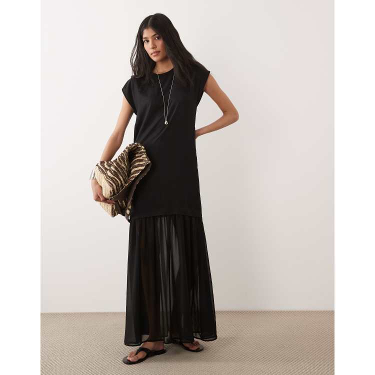 asos black sheer dress ASOS EDITION sheer knit long sleeve maxi dress in black