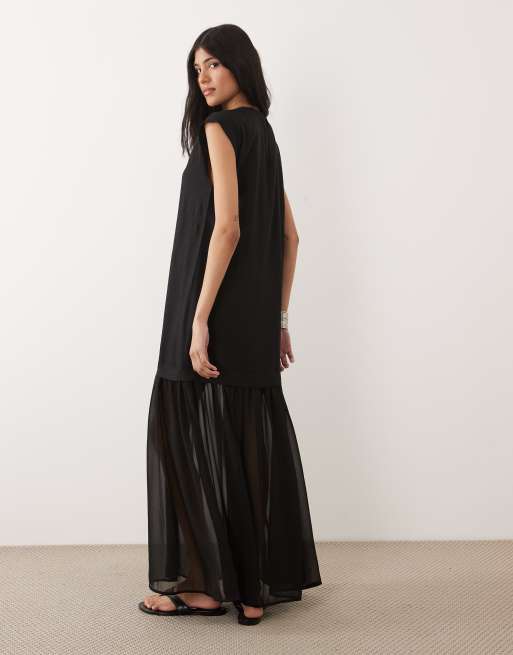 ASOS DESIGN hybrid midi dress with sheer hem in black, 4 of 4