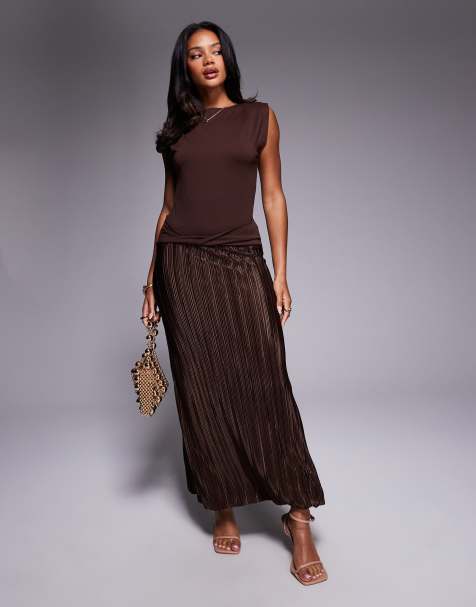 ASOS DESIGN hybrid plisse twist detail maxi dress in brown - view 1
