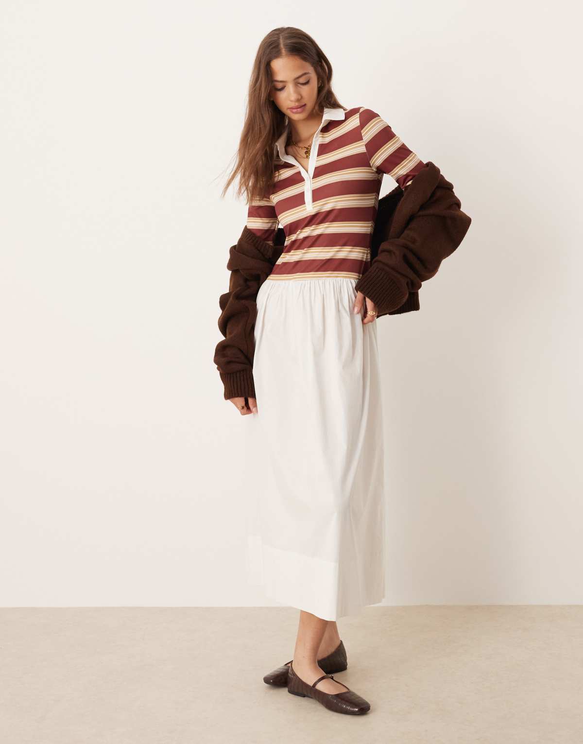 ASOS DESIGN hybrid polo midi dress in brown stripe
