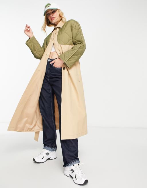 ASOS DESIGN hybrid quilted trench coat in khaki