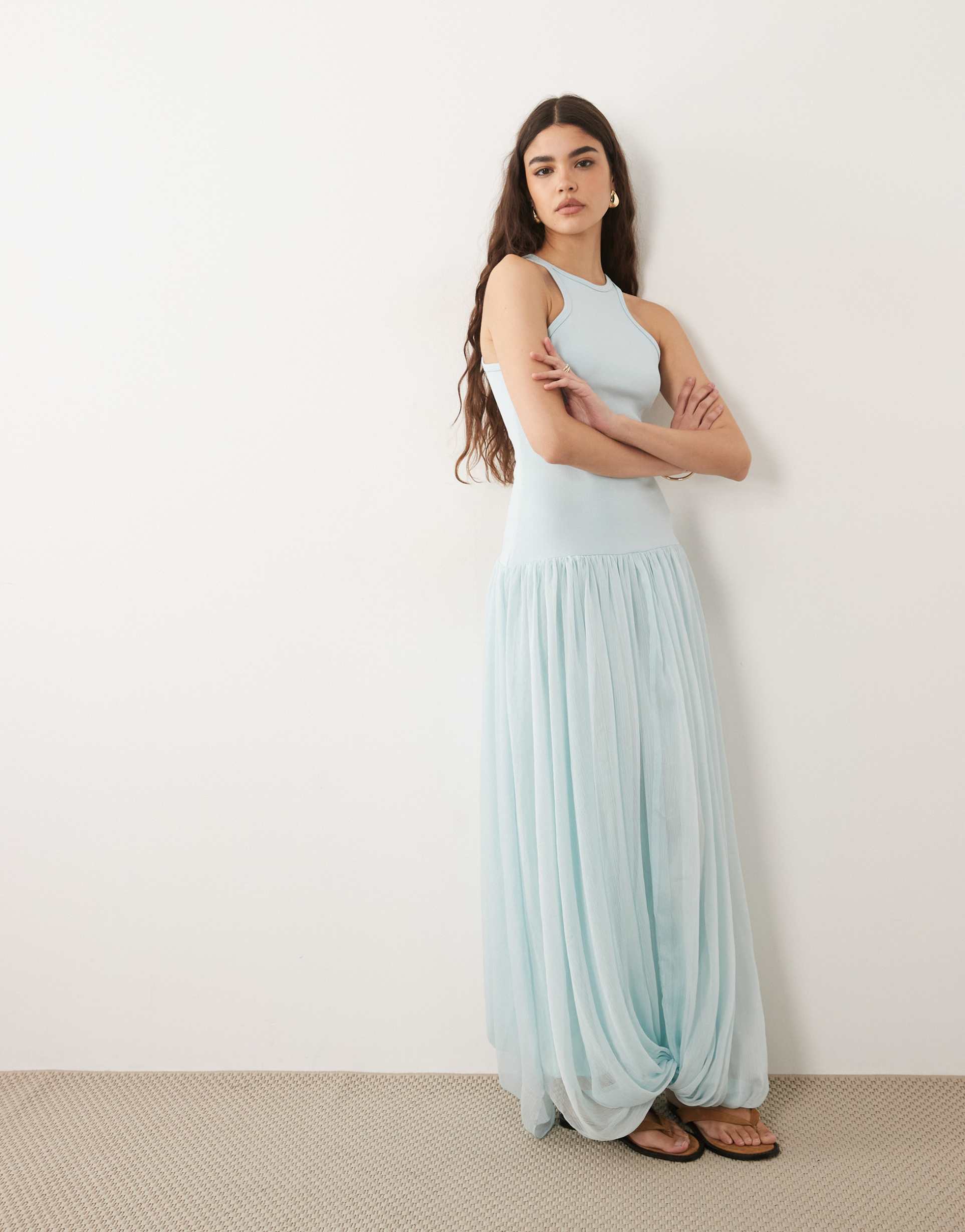 asos design hybrid racer maxi dress in baby blue