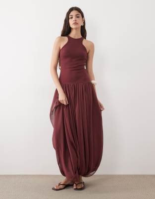 Макси-платье ASOS DESIGN hybrid racer бордового цвета