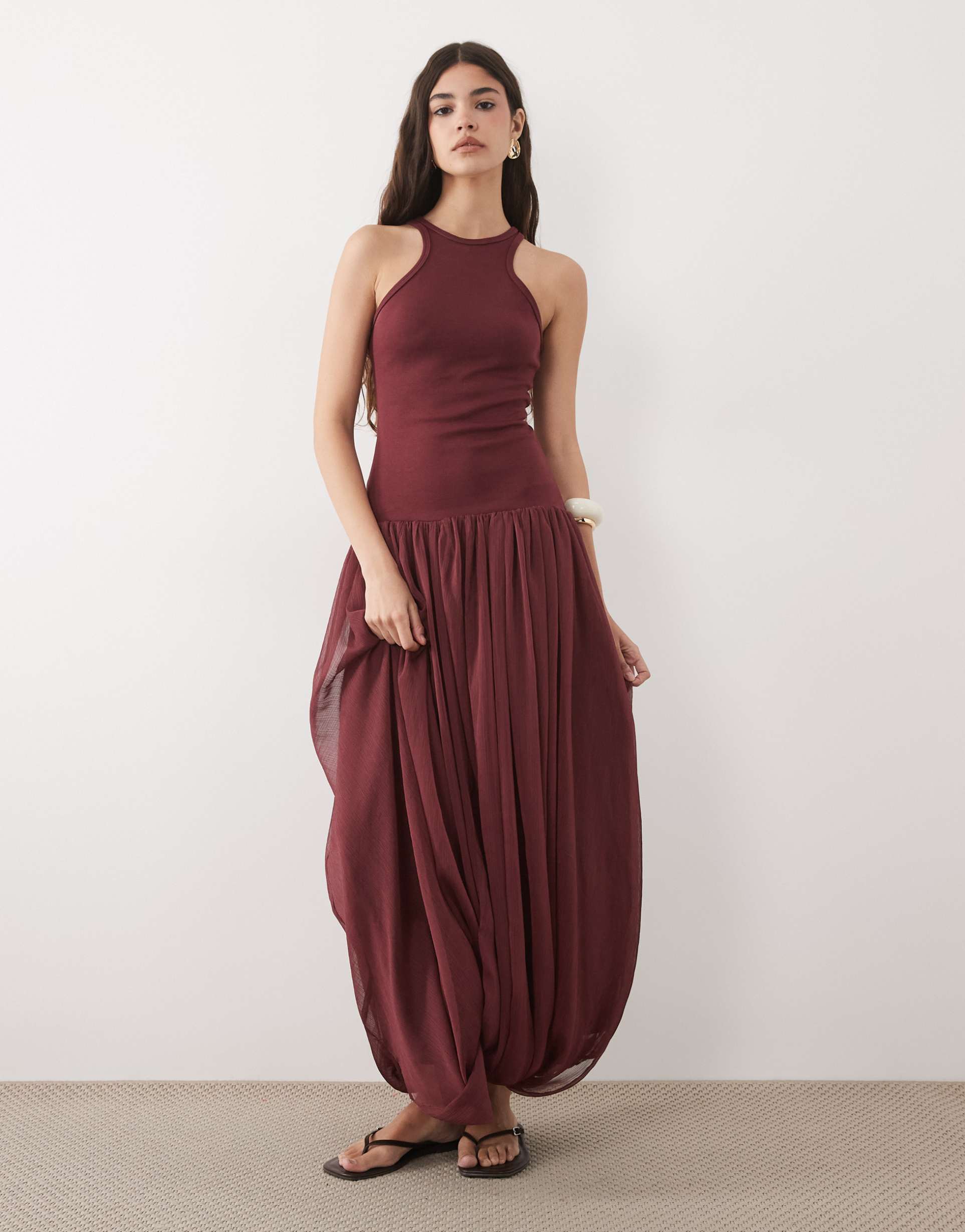 asos design hybrid racer maxi dress in burgundy