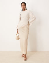 ASOS DESIGN washed satin cowl neck maxi dress with lace details in orange