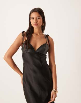 asos cami midi slip dress ASOS DESIGN cami satin and lace slip midi dress with scarf detail in  mulberry