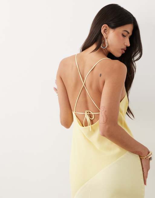 ASOS DESIGN hybrid satin panel cami maxi dress in buttermilk, 3 of 4