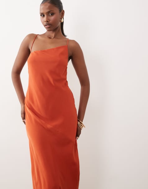 ASOS DESIGN hybrid satin panel cami maxi dress in terracotta