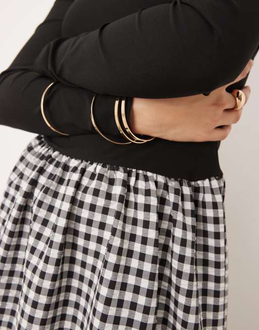 ASOS DESIGN hybrid scoop neck maxi dress in mono gingham skirt, 4 of 4