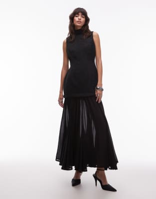 Asos Design Hybrid Sleeveless Dropped Waist Maxi Dress With Godets-black In Black