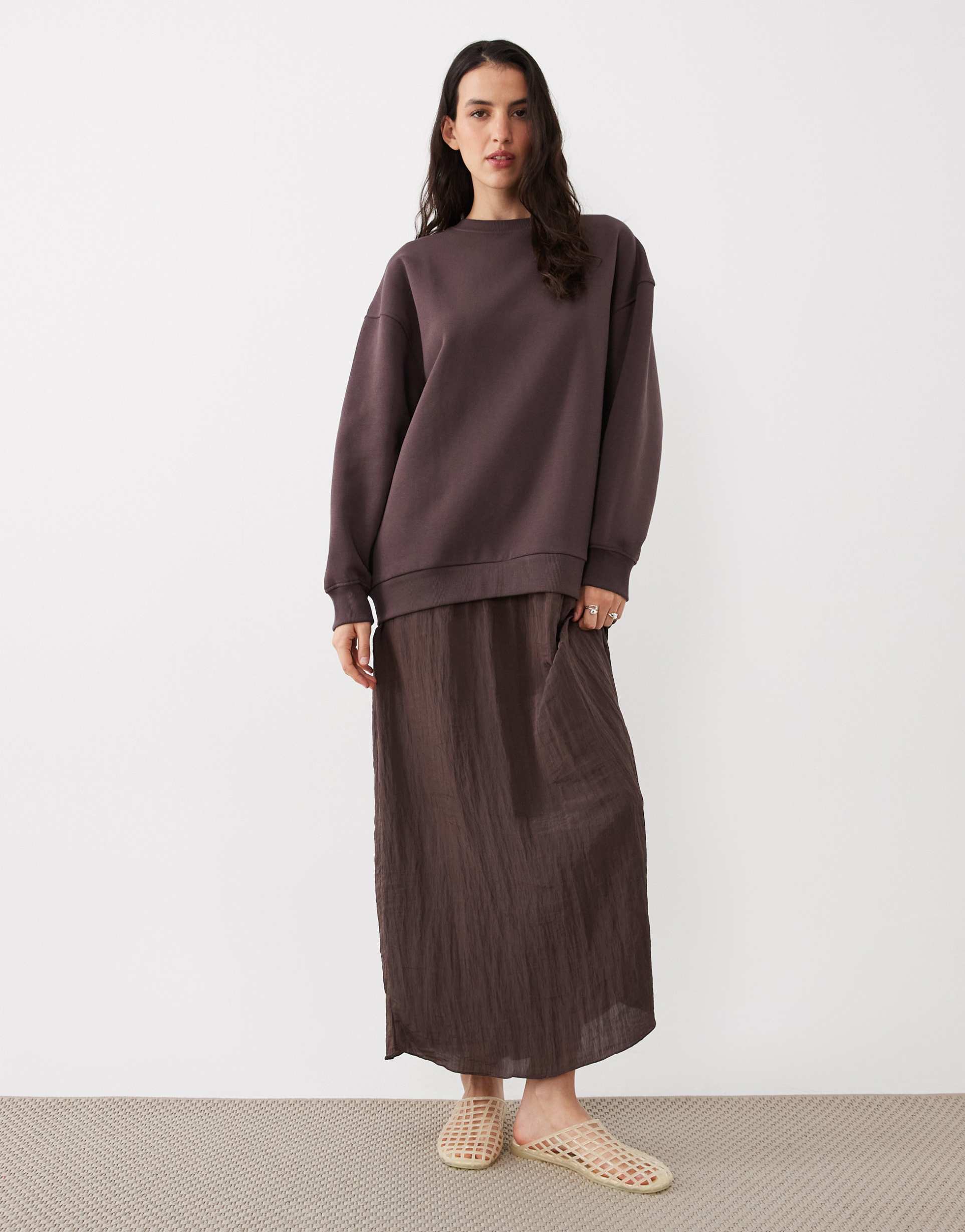 asos design hybrid sweater dress in chocolate