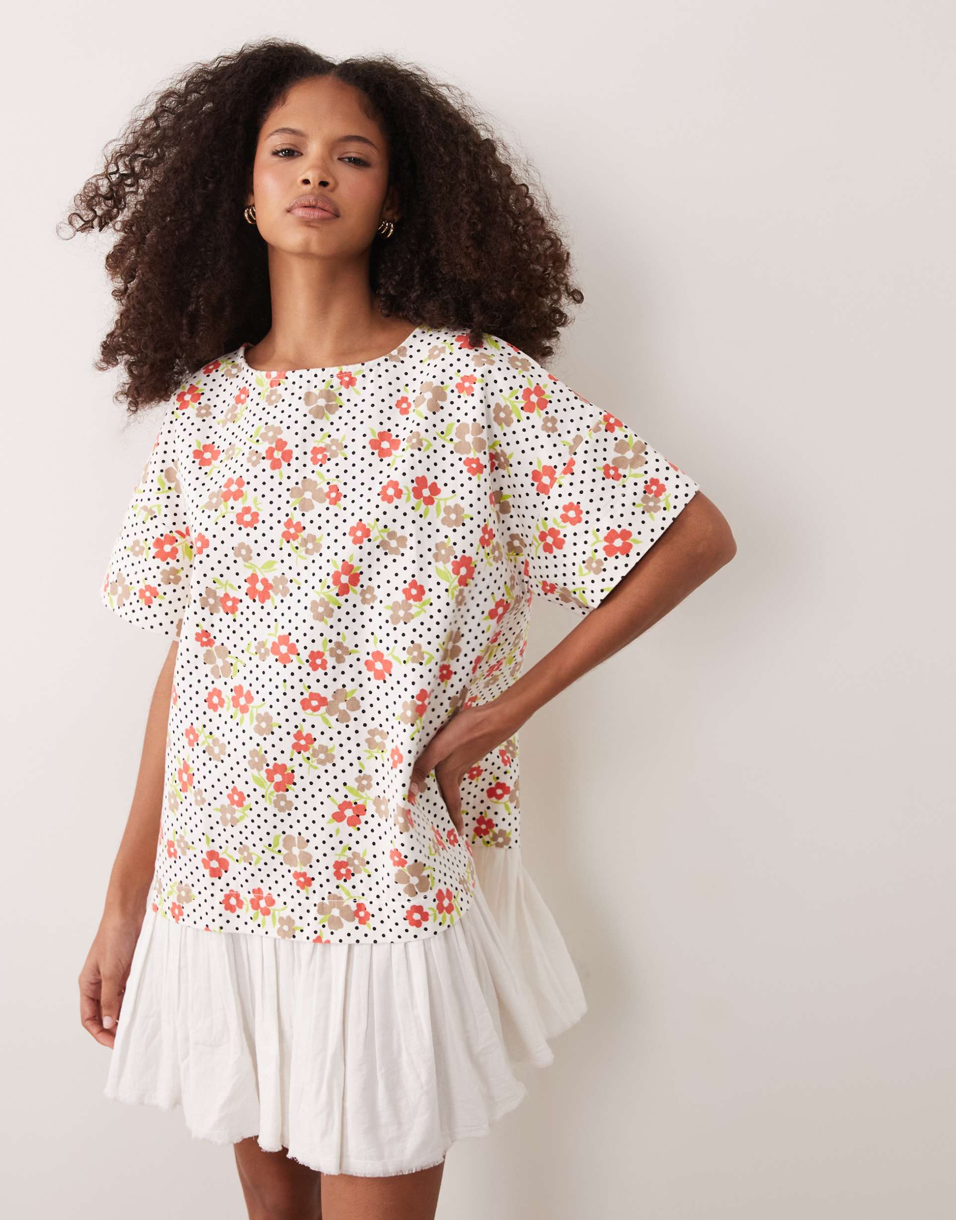 asos design hybrid t-shirt mini dress in delicate floral