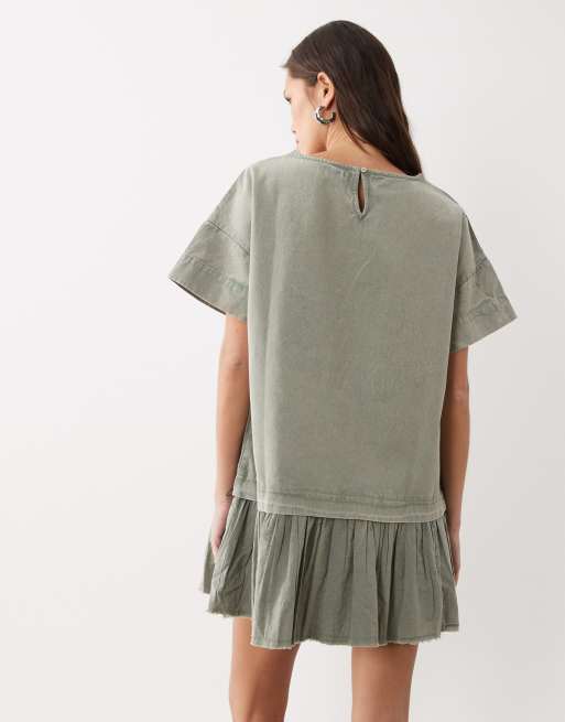 ASOS DESIGN hybrid t-shirt mini dress in washed olive, 4 of 4