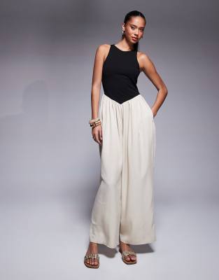 Asos Design Hybrid Wide Leg Jersey And Cupro Jumpsuit-multi