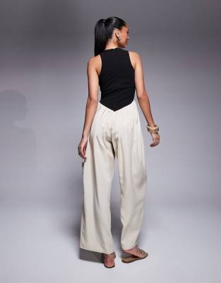 Asos Design Hybrid Wide Leg Jersey And Cupro Jumpsuit-multi