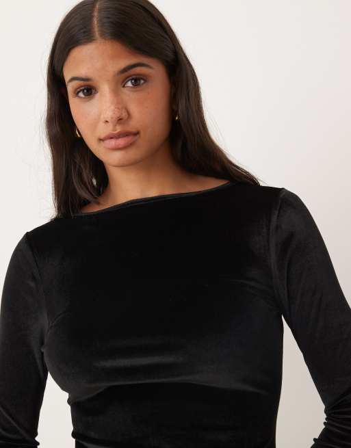 ASOS DESIGN - Hybride fluwelen maxi jurk met rok van popeline in midnight zwart, 4 van 4