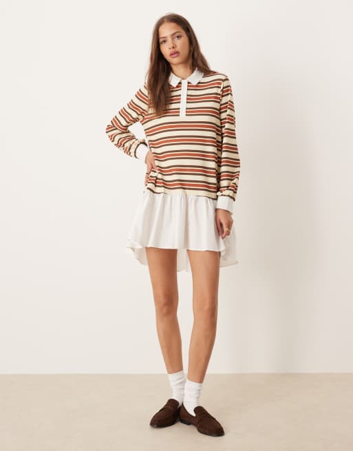 ASOS DESIGN - Hybride gestreepte mini rugbyjurk met lange mouwen in multi, 4 van 4