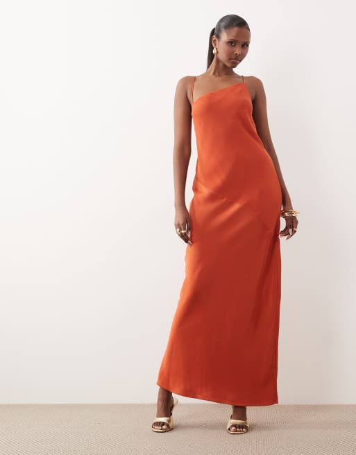 ASOS DESIGN - Hybride maxi cami-jurk met satijnen paneel in terracotta, 2 van 4